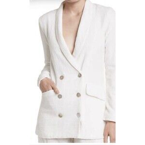 NWOT L*Space Women’s Bianka Cream White Cotton Blazer Size 4 Gauze